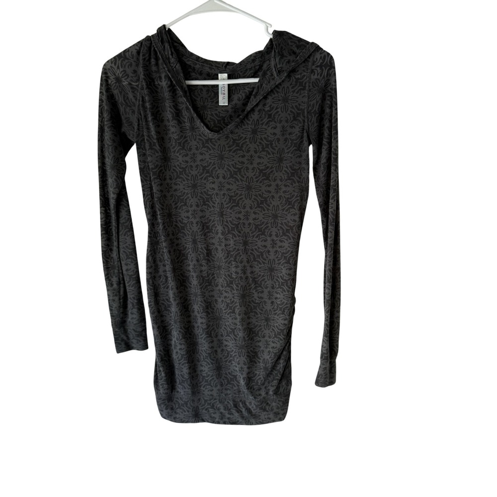 Soybu Womens Charcoal Gray Burnout Floral Damask Hooded Long Sleeve Top Small